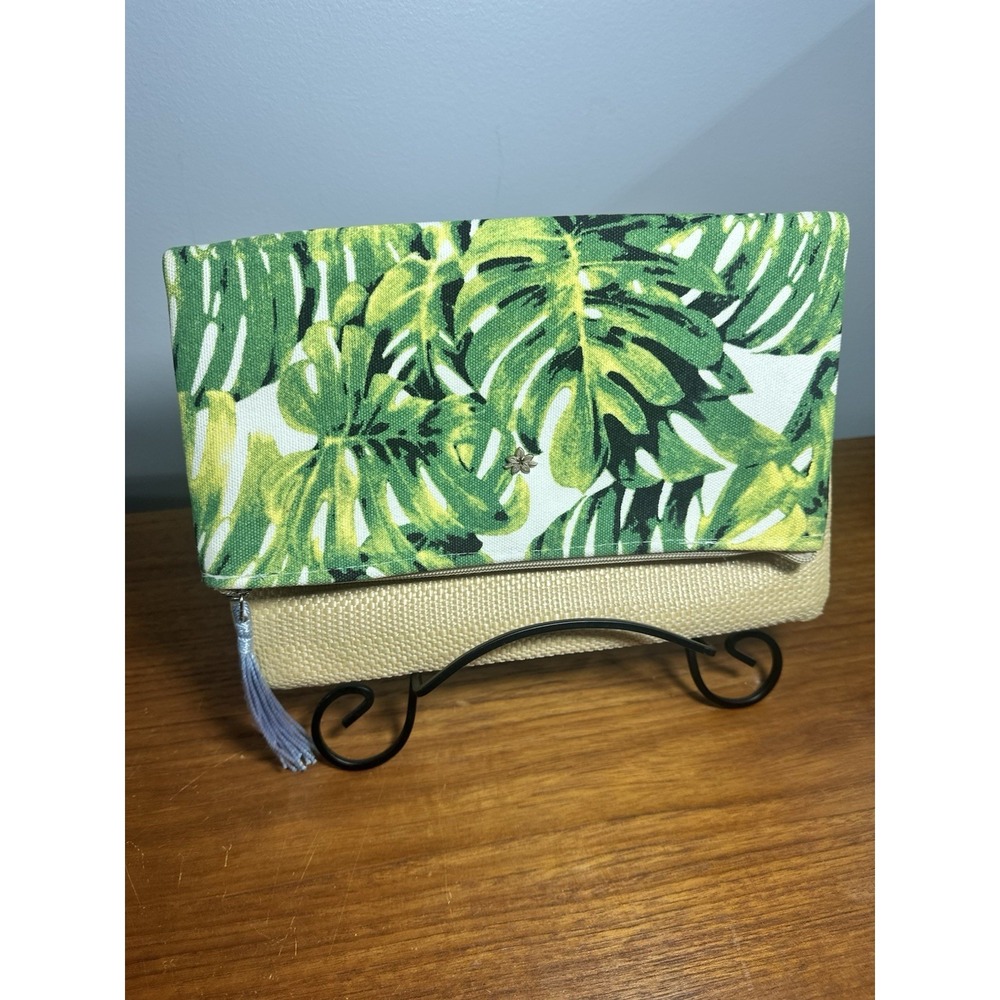 Women's Capelli Straw & Palm Tree Clutch Bag Beachโ Vacation Summer